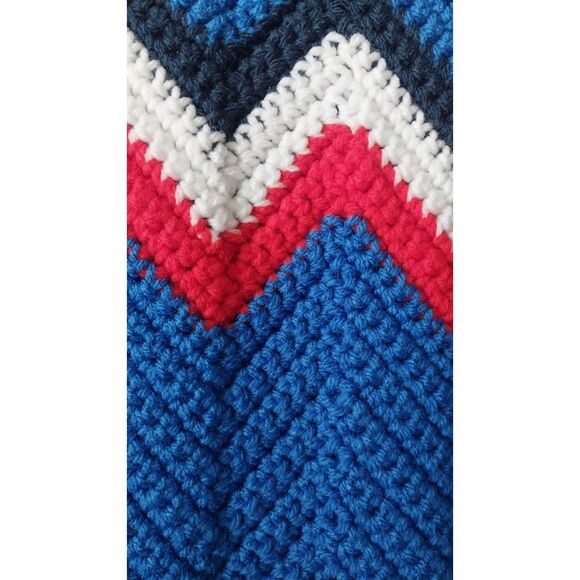 Patriotic Americana Afghan Red White & Blue Throw Blanket Crochet - Picture 2 of 3